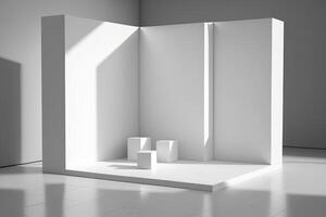 Empty white corner. Abstract studio background for product. Illustration photo