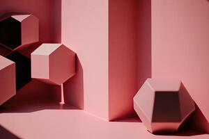 Minimalistic Pink background with geometric shapes and shadows. Illustration photo