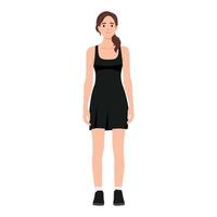 Flat poses set young woman character with red dress and shoes. Concept isolated silhouette girl with date clothing vector