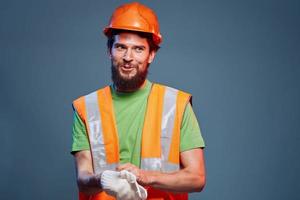 bearded man in construction uniform hard work safety profession photo
