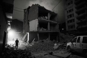 Earthquake. destruction of buildings, breakdowns.. Illustration photo