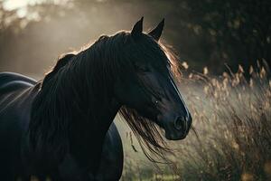 caballo en el campo. ilustración ai generativo foto