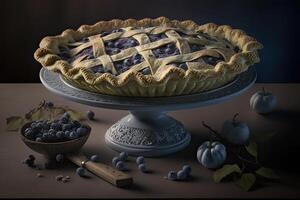 festive delicious blueberry pie. Illustration photo