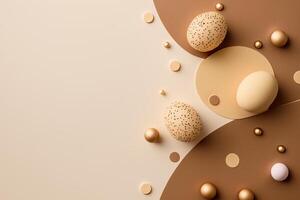 Happy Easter concept. Beige background with eggs. Illustration photo