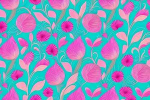 Abstract magenta or purple natural flower, floral, and leaves seamless pattern background. Flower and leaf clip illustration watercolor texture wallpaper. photo