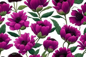 Abstract magenta or purple natural flower, floral, and leaves seamless pattern background. Flower and leaf clip illustration watercolor texture wallpaper. photo