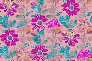 Abstract magenta or purple natural flower, floral, and leaves seamless pattern background. Flower and leaf clip illustration watercolor texture wallpaper. photo