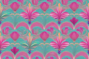 Abstract magenta or purple natural flower, floral, and leaves seamless pattern background. Flower and leaf clip illustration watercolor texture wallpaper. photo