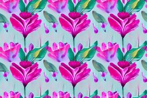 Abstract magenta or purple natural flower, floral, and leaves seamless pattern background. Flower and leaf clip illustration watercolor texture wallpaper. photo