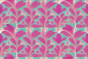 Abstract magenta or purple natural flower, floral, and leaves seamless pattern background. Flower and leaf clip illustration watercolor texture wallpaper. photo