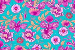 Abstract magenta or purple natural flower, floral, and leaves seamless pattern background. Flower and leaf clip illustration watercolor texture wallpaper. photo