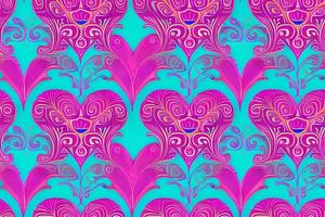 Abstract magenta or purple natural flower, floral, and leaves seamless pattern background. Flower and leaf clip illustration watercolor texture wallpaper. photo