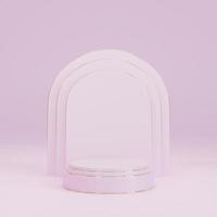 pink cylinder pedestal podium with arch shape backdrop. abstract pastel pink color. 3d rendering photo