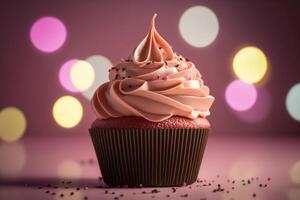 birthday cupcake on pink. Illustration photo