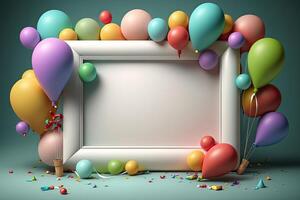 birthday background with circle frame balloons. Illustration AI Generative