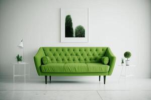 verde sofá en moderno interior diseño. ilustración generativo ai foto