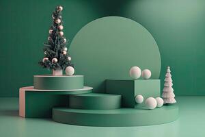 Festive Christmas scene podium for products showcase. Illustration photo