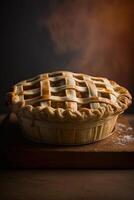 Lattice topped vegan apple pie with copy space against. Illustration photo