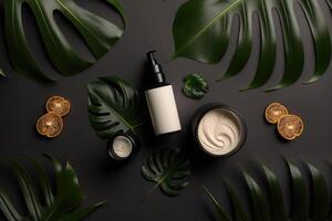 Composition with natural organic cosmetic product. Illustration photo