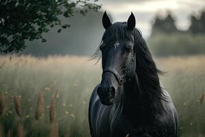 caballo en el campo. ilustración ai generativo foto