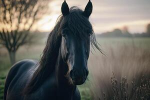 caballo en el campo. ilustración ai generativo foto