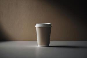 foto café taza con un beige vacío pared. ilustración ai generativo