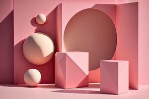 Minimalistic Pink background with geometric shapes and shadows. Illustration AI Generative photo