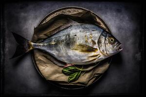 delicious dorada ready for salt-baked fish top view. Illustration photo