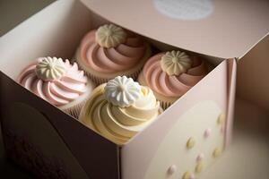 Cupcake packaging delivery box vanilla cupcakes. Illustration photo