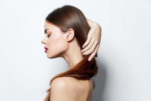 Attractive woman Pure skin spa treatments long hair studio natural look photo