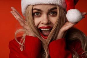 emotional woman santa hat christmas holiday luxury photo