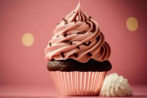 birthday cupcake on pink. Illustration photo