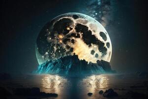 big moon in night sky. Illustration photo