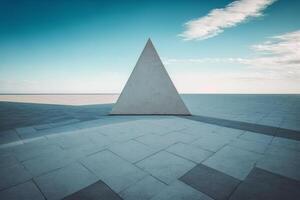 Shape stone tiles floor and pyramids with sky. Illustration photo