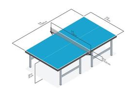 Table tennis diagram. Full-size table dimensions. Vector isometric.