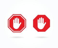 Red stop sign with hand symbol icon set vector illustration