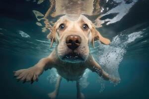 perro nadar submarino. ilustración ai generativo foto