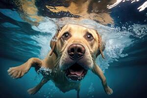 Dog swim underwater. Illustration photo