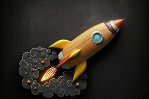 education and innovation concept. Rocket made of wood. Illustration photo