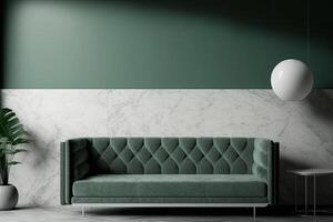 Green wall background minimalist sofa marble pattern wood. Illustration photo