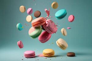 Colorful delicious French dessert macaron or macaroons. Illustration photo