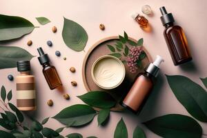 Composition with natural organic cosmetic product. Illustration photo