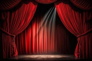 magia teatro etapa rojo cortinas espectáculo destacar. ilustración ai generativo foto