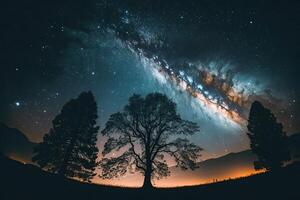 Beautiful night sky Milky Way and trees. Illustration photo