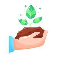 Icon. sprout. Green leaves. Ecology. The hand holds a seedling. Modern bright. Shiny icon. Flat style. Object on a white background. vector