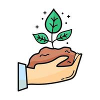 Icon. Sprouts. The hand holds the leaves. Linear style. Modern flat. Ecology. Clean planet. vector