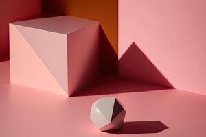 Minimalistic Pink background with geometric shapes and shadows. Illustration photo