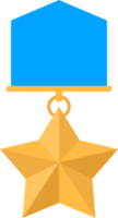 Gold star medal with blue ribbon png