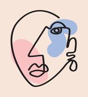 Modern One Line Face Illustration Trendy Vector Cubism Face Drawing
