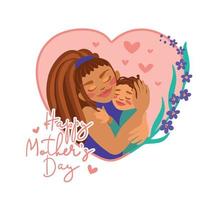 Mom hugs her child. Happy Mother's Day. Vector illustration.